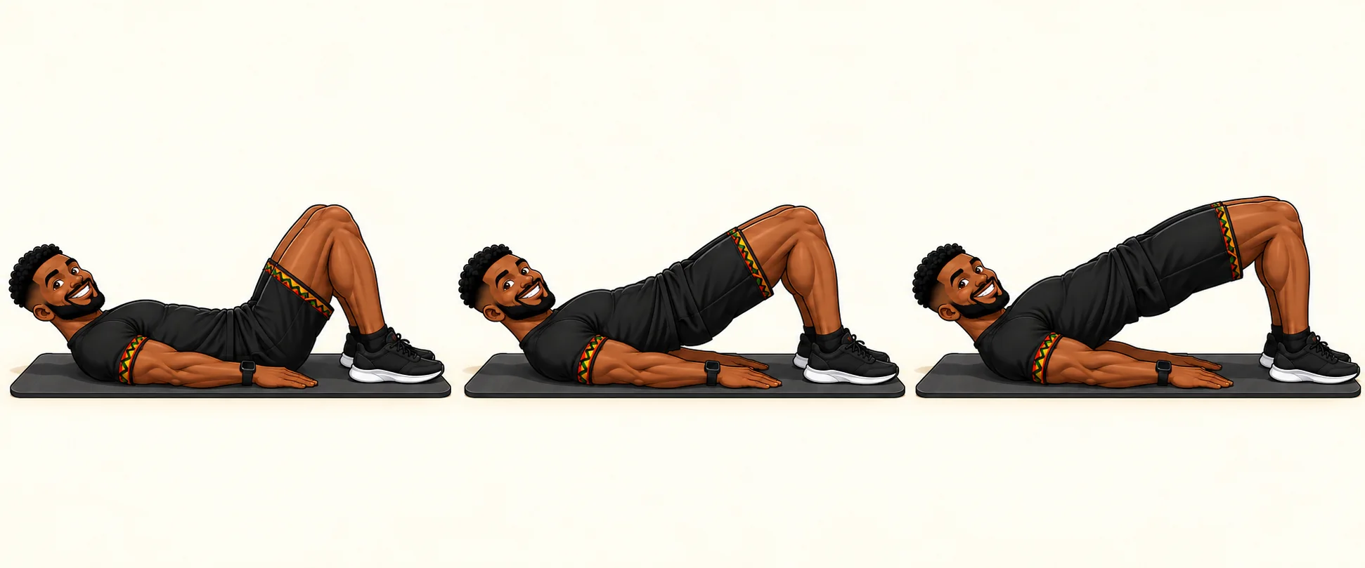 Sequência de execução do exercício Glute bridge