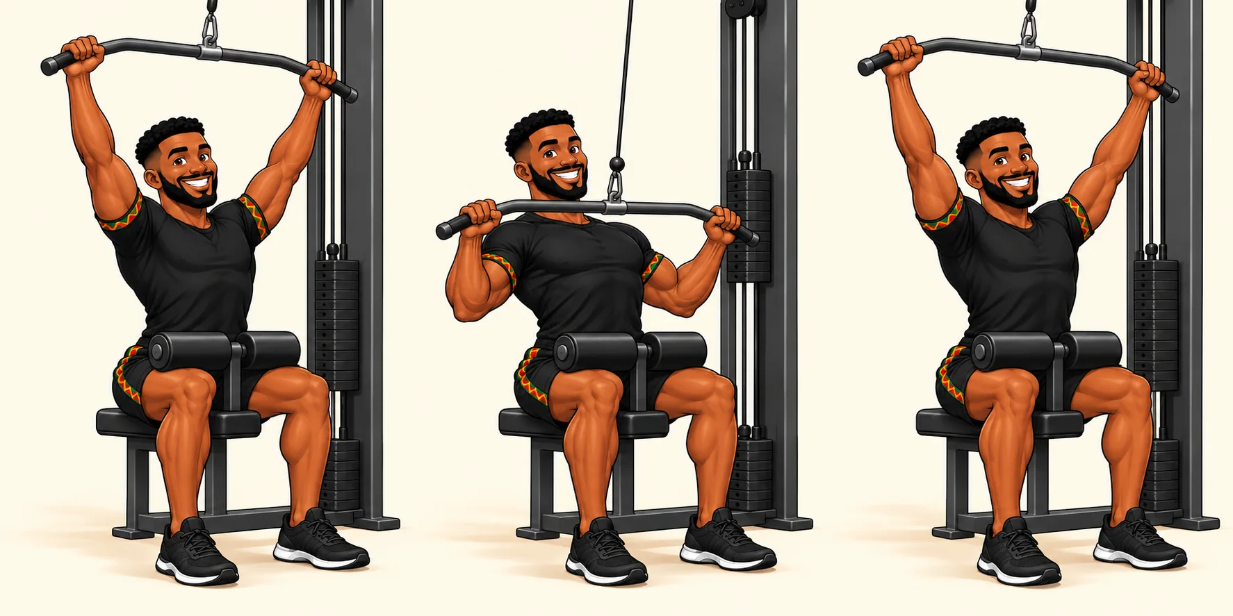 Sequência de execução do exercício Lat pulldown