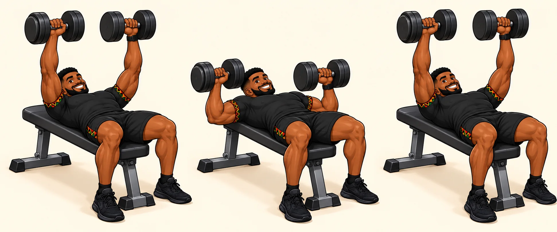 Sequência de execução do exercício Dumbbell bench press